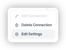 The action menu on a Code Organization row in Heeler, with Edit Settings highlighted.