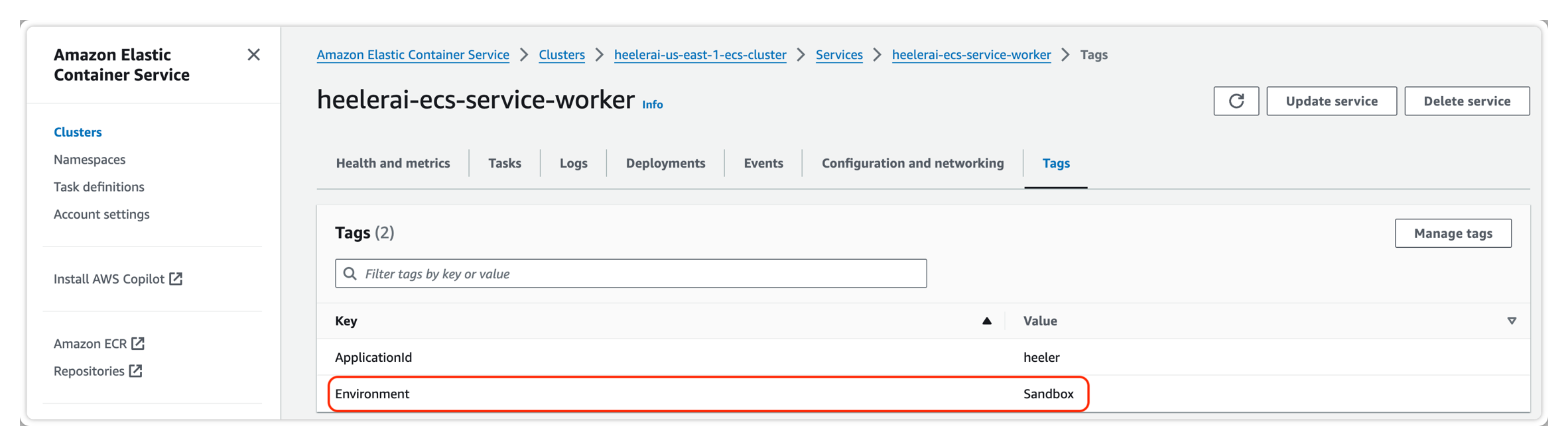 Adding an Environment: Sandbox tag to a specific AWS resource.