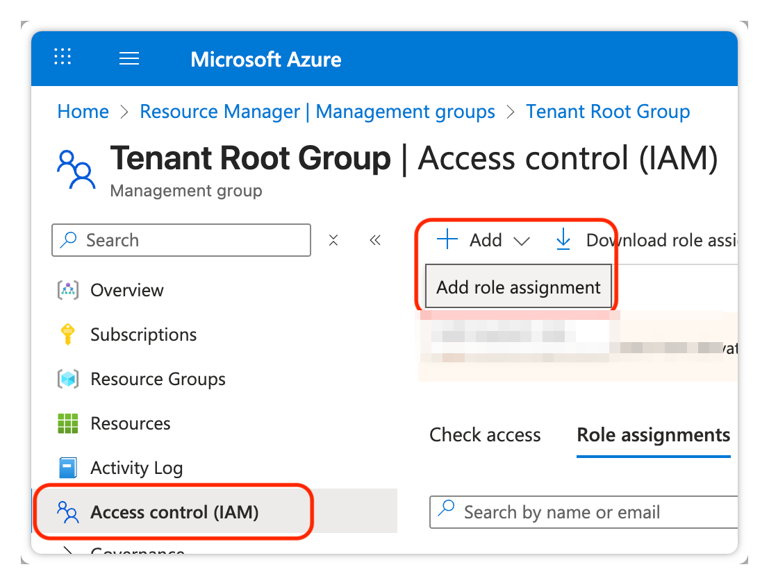 Access control (IAM) with Add role assignment.