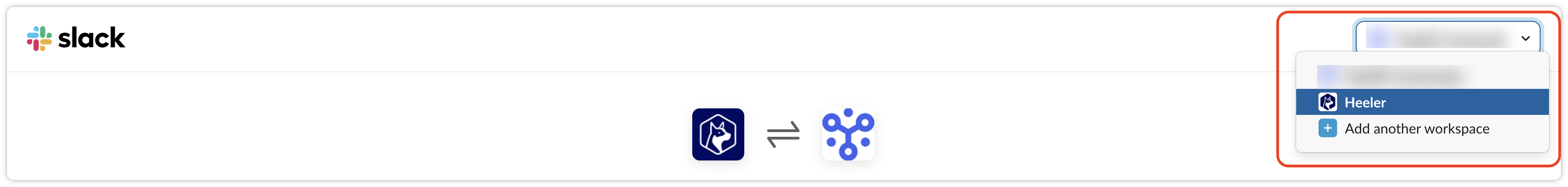 Slack's workspace picker: choosing which Slack workspace to grant the Heeler Security App access to.